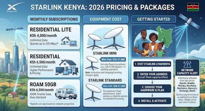 Starlink Kenya Price 2026: Packages, Equipment Cost and Monthly Fees